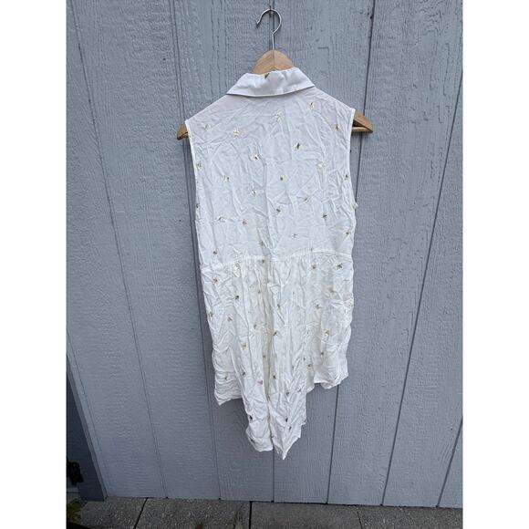 SOLITAIRE boho cream ivory gold metallic bee print inspo sleeveless tunic top - Picture 5 of 6